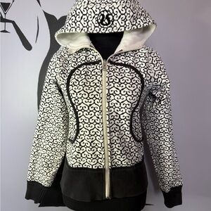 Lululemon athletica White and ‘Black heartz’ original scuba hoodie!